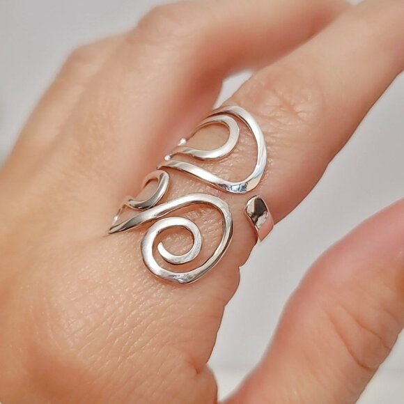 Women's 925 Sterling Silver Wrap Statement Swirl Boho Bohemian Ring - Picture 6 of 9